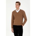 U.S. Polo Assn. Erkek Slim Fit V Yaka Haki Melanj Kazak 50297063-VR125 - 2XL
