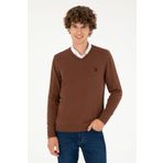 U.S. Polo Assn. Erkek Slim Fit V Yaka Kahverengi Basic Kazak 50293512-vr158