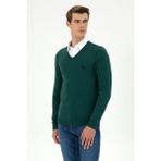U.S. Polo Assn. Erkek Slim Fit V Yaka Koyu Yeşil Basic Kazak 50293512-vr079
