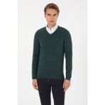 U.S. Polo Assn. Erkek Slim Fit V Yaka Koyu Yeşil Basic Kazak 50313668-VR079 - 2XL