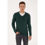 U.S. Polo Assn. Erkek Slim Fit V Yaka Koyu Yeşil Basic Kazak 50313668-VR079