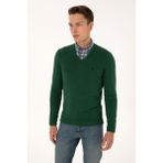 U.S. Polo Assn. Erkek Slim Fit V Yaka Koyu Yeşil Basic Triko Kazak 50313662-VR079 - 2XL