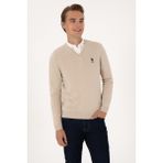 U.S. Polo Assn. Erkek Slim Fit V Yaka Taş Melanj Basic Kazak 50288881-VR225 - 4XL