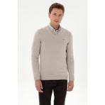 U.S. Polo Assn. Erkek Slim Fit V Yaka Taş Renk Basic Kazak Modern Stil