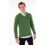 U.S. Polo Assn. Erkek Slim Fit V Yaka Yeşil Basic Kazak 50288881-VR054 - XL