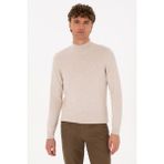 U.S. Polo Assn. Erkek Slim Fit Yarım Balıkçı Yaka Taş Basic Kazak 50307783-VR225 - Taş Melanj