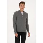 U.S. Polo Assn. Erkek Slim Fit Yarım Fermuarlı Gri Melanj Basic Kazak 50313695-VR109 - Grimelanj