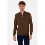 U.S. Polo Assn. Erkek Slim Fit Yarım Fermuarlı Kahverengi Basic Kazak 50313695-VR029 - Kahverengi-200 - 3XL