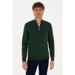 U.S. Polo Assn. Erkek Slim Fit Yarım Fermuarlı Koyu Yeşil Basic Kazak 50313695-VR079