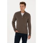 U.S. Polo Assn. Erkek Slim Fit Yarım Fermuarlı Vizon Basic Kazak 50313695-VR052 - 2XL