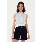 U.S. Polo Assn. Kadın Beyaz Keten Karışımlı Kısa Kollu Gömlek 50298111-VR013 - 42