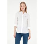 U.S. Polo Assn. Kadın Beyaz Keten Karışımlı Uzun Kollu Basic Gömlek 50298098-VR013 - 40