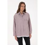 U.S. Polo Assn. Kadın Bordo Çizgili Uzun Kollu Gömlek 50316369-VR177 - Plum Perfect - 34
