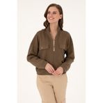 U.S. Polo Assn. Kadın Haki Fermuarlı Dik Yaka Sweatshirt 50299001-VR027