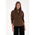 U.S. Polo Assn. Kadın Kahverengi Fermuarlı Dik Yaka Polar Sweatshirt 50316714-VR029