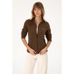 U.S. Polo Assn. Kadın Kahverengi Fermuarlı Dik Yaka Polar Sweatshirt 50316729-VR029