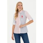 U.S. Polo Assn. Kadın Kırmızı Uzun Kollu Çizgili Gömlek 50263884-vr030