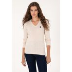 U.S. Polo Assn. Kadın Krem Melanj V Yaka Basic Kazak 50313625-VR159