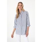 U.S. Polo Assn. Kadın Lacivert Keten Karışımlı Çizgili Uzun Kollu Tunik Gömlek 50299305-VR033 - 36
