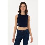 U.S. Polo Assn. Kadın Lacivert Kolsuz Bisiklet Yaka Crop Basic Tişört 50305695-vr033