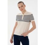 U.S. Polo Assn. Kadın Lacivert Polo Yaka Çizgili Triko Tişört 50306479-vr071