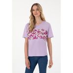 U.S. Polo Assn. Kadın Lila Desenli Bisiklet Yaka Tişört 50299733-vr034