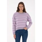 U.S. Polo Assn. Kadın Mor Çizgili Bisiklet Yaka Kazak 50314653-VR245 - Lavanta - 2XL