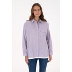 U.S. Polo Assn. Kadın Mor Çizgili Uzun Kollu Gömlek 50316369-VR245 - Lavanta - 38