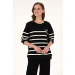 U.S. Polo Assn. Kadın Siyah Çizgili Bisiklet Yaka Sweatshirt 50297279-vr046