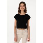 U.S. Polo Assn. Kadın Siyah Crop Bisiklet Yaka Tişört 50299812-vr046