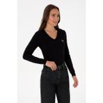 U.S. Polo Assn. Kadın Siyah V Yaka Basic Kazak 50307727-VR046 - Siyah-128 - M