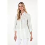 U.S. Polo Assn. Kadın Su Yeşili Çizgili Keten Karışımlı Uzun Kollu Tunik Gömlek 50299305-VR048 - 36