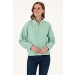 U.S. Polo Assn. Kadın Su Yeşili Dik Yaka Fermuarlı Polar Sweatshirt 50297401-vr048