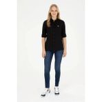 U.S. Polo Assn. Kadın Uzun Kollu Keten Karışımlı Regular Fit Basic Gömlek 1840395 - Siyah - 36