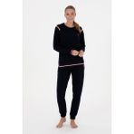U.s. Polo Assn. Kadın Uzun Kollu Yuvarlak Yaka Dar Paça Pamuklu Kışlık Pijama Takımı S25118 - Lacivert - 2XL