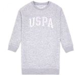 U.S. Polo Assn. Kız Çocuk Açık Gri Melanj Payet Detaylı Bisiklet Yaka Sweat Örme Elbise 50314313-VR091 - 13 - 14 Yaş