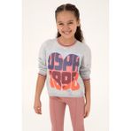 U.S. Polo Assn. Kız Çocuk Açık Gri Melanj Sweatshirt Grafik Desenli Konforlu Günlük Kullanım - 7 - 8 Yaş