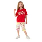 U.S. Polo Assn. Kız Çocuk Kapri Pijama Takımı, Çiçekli Desen, Pembe, 5-6 Yaş