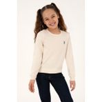 U.S. Polo Assn. Kız Çocuk Krem Bisiklet Yaka Basic Kazak 50293586-VR071 - 5 - 6 Yaş
