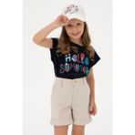 U.S. Polo Assn. Kız Çocuk Lacivert Bisiklet Yaka Baskılı Pamuk Tişört 50306190-VR033 - 7 - 8 Yaş