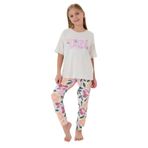 U.S. Polo Assn. Kız Çocuk Pijama Takımı, Beyaz, Çiçek Desenli, 4-5 Yaş