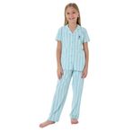U.S. Polo Assn. Kız Çocuk Pijama Takımı, Yeşil Çizgili, Gömlek Yaka, Kısa Kol, 7-8 Yaş