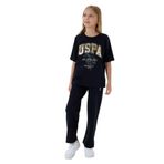 U.S. Polo Assn. Kız Çocuk Siyah Pijama Takımı - 5 - 6 Yaş