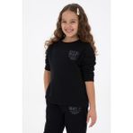 U.S. Polo Assn. Kız Çocuk Siyah Simli Baskı Detaylı Bisiklet Yaka Basic Sweatshirt 50314289-VR046 - 11 - 12 Yaş - Siyah-128
