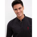 U.S. Polo Assn. Slim Fit Düz Siyah Erkek Gömlek Truvakar Kol Klasik Stil Düz Desen - 2XL