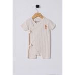 U.S. Polo Assn. U.S. Polo Assn Kız Bebek Krem Tulum %100 Pamuk Desenli Kısa Kollu Rahat Kullanım İçin - 0 - 3 Ay