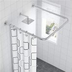 U Şekilli Banyo Duş Perdesi Çubuk Direği, 304 Paslanmaz Küvet Köşe Duş Perdesi Çubuk Raf Rayı, Duvara Monte, Paslanmaz, Küvet Vestiyerleri İçin, Gümüş, (100 × 100 x 100 cm)