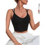 U Yaka Çapraz Askılı Siyah Renk Omzu Sırtı Açık Kolsuz Likralı Fit Crop Top Bluz