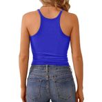 U Yaka İp Askılı Yüzücü Sırt Mavi Renk Crop Top Atlet Bluz (Mavi, M)