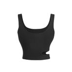 U Yaka Omuz Askılı Asimetrik Kesim Siyah Renk Desensiz Kolsuz Fitilli Likralı Fit Crop Top Kısa Bluz